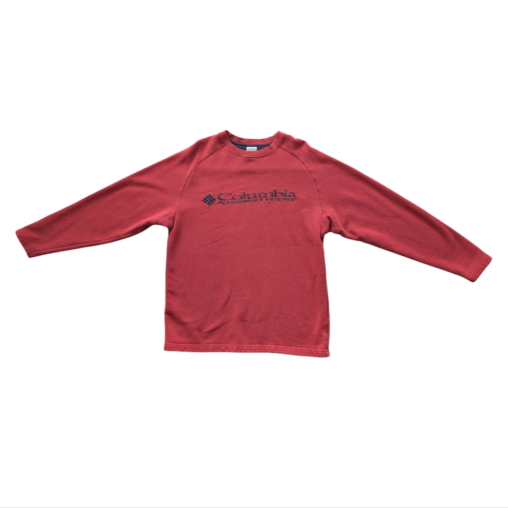 Vintage Columbia Men's Large Red Crewneck Sweater Athletic Long Sleeve Retro